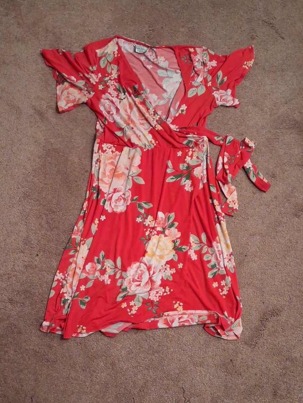 Donna Morgan Red Floral Wrap Dress